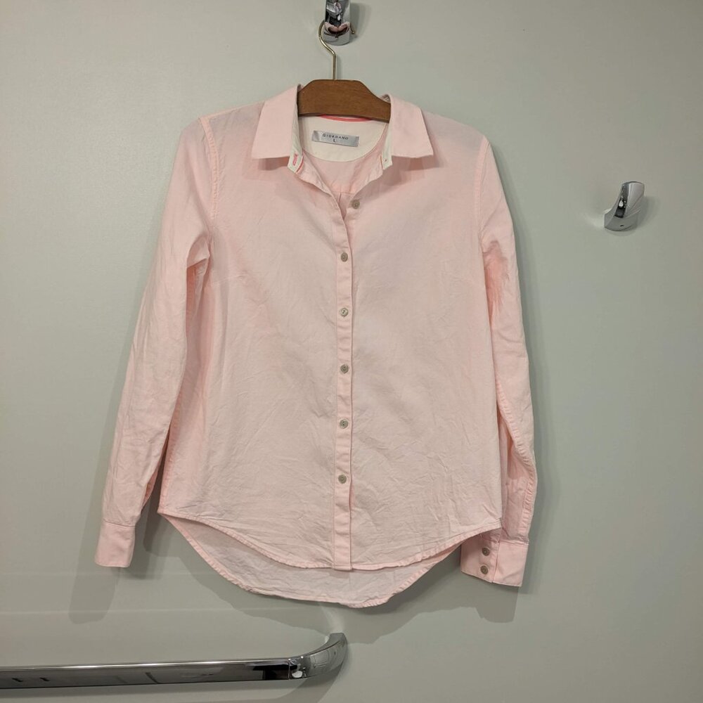 Giordano Pink Cotton Button Down M/L minimalist natural fiber